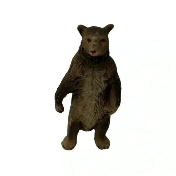 VINTAGE 1970s HANDMADE MADE IN AFRICA CLAY BEAR HAND-PAINTED FIGURINE 4.25 IN - Picture 1 of 7